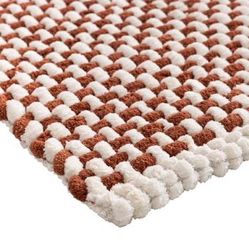 Preview: Bath mat 80x50 cm in terracotta-white – soft chenille shower mat in knitted look – non-slip bath rug with cotton content
