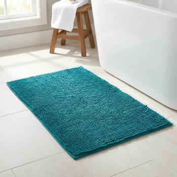 Fluffy bathroom rug 75x45 cm in emerald green – non‑slip shower mat with soft microfibre texture