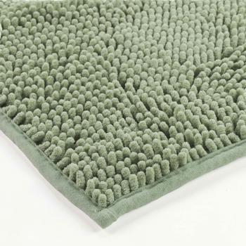 Preview: Fluffy bathroom rug 75x45 cm in green – non‑slip shower mat with soft microfibre texture
