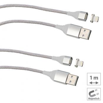 Preview: 2er-Set USB-Lade- & Datenkabel mit magnetischem Lightning-Stecker, 1 m
