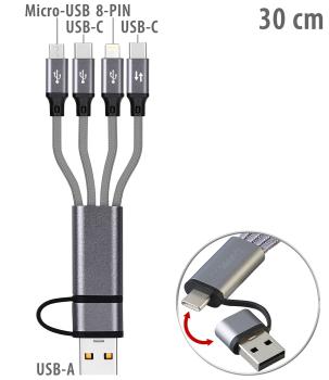 Preview: Multifunktions-Ladekabel 8-in-1 (USB-A & USB-C zu USB-C/Micro-USB/Lightning), 30 cm, 3A