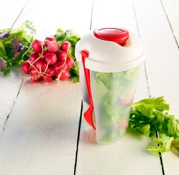 Preview: Salat-to-go-Becher - Dressingbehälter & Gabel - 2 getrennte Fächer (700ml) - BPA-frei, spülmaschinengeeignet - Ideal für Büro, Uni, Schule & Picknick