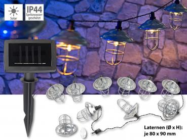 Preview: Solar-LED-Lichterkette mit 10 Metall-Laternen, warmweiss, IP44, 1,6 m