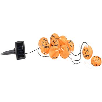 Preview: Catena luminosa solare con 10 lanterne LED a zucca – IP44 resistente agli spruzzi, ideale per Halloween e feste di compleanno per bambini – Con sensore crepuscolare e pannello solare