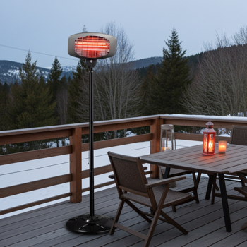 Quarz-Aussen-Heizstrahler QW-2000 mit Standfuss, höhenverstellbar, IPX4 - Standheizstrahler für Garten, Terrasse und Balkon
