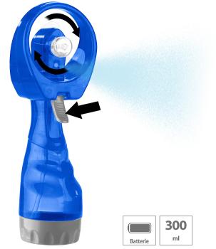 Preview: Ventilateur Vaporisateur Portable Pearl 2-en-1 - Brume Rafraîchissante & Air Soufflé - Réservoir 300ml - Pales Souples Ø 70mm - Fonctionne sur Piles AA