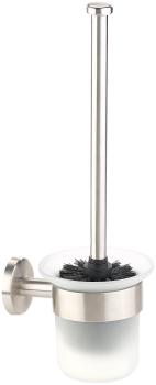 Preview: Edelstahl/Glas WC-Garnitur zur Wandmontage - 2 Bürstenköpfe, edles Design - Hygienisch, langlebig, austauschbarer Bürstenkopf (bis Ø 7 cm), schwarz