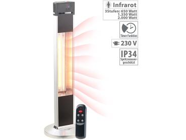 Preview: Infrarot-Standheizstrahler 2.000 W – 3 Heizstufen, Timer & Fernbedienung – IP34 Schutz