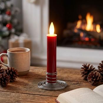 Preview: 12 stimmungsvolle LED-Akku-Kerzen mit Edelstahl-Haltern, rot