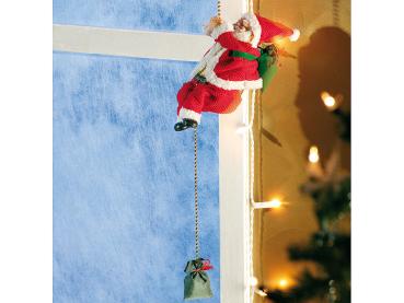 Preview: Père Noël Grimpant Santa Crawl - Décoration de Noël animée avec mouvements bras/jambes & mélodie Jingle Bells - Chaîne or - 290x130x100mm, 340g