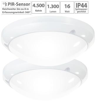 Preview: 2er-Set High-Power LED-Lampe mit Radar-Bewegungssensor, 16 W, IP44