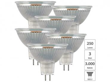 Preview: 6er-Set LED-Spots mit Glasgehäuse GU5.3, 3 W, 250 lm, 3000 K, warmweiss Preview: 6er-Set LED-Spots mit Glasgehäuse GU5.3, 3 W, 250 lm, 3000 K, warmweiss