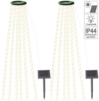 Preview: 2er-Set Solar-Tannenbaum-Überwurf-Lichterkette - 12 Girlanden & 300 warmweisse LEDs - Einfache Baumspitzen-Befestigung - IP44 Spritzwassergeschützt