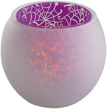 Preview: Photophore double paroi – Toile d‘Araignée & Verre Dépoli Satiné – Ambiance Chaleureuse & Chic – Couleur Violette (H) 90 x (Ø) 105 mm