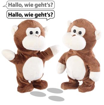 Preview: 2er-Set sprechende Plüsch-Affen mit Mikrofon, sprechen nach, 22cm