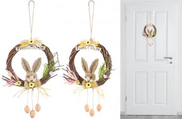 Preview: 2er-Set Weidenkränze - Rustikales Vintage-Oster-Design - Türkranz/Fensterdeko mit 
