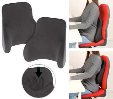 Preview: 2er-Set Memory-Foam-Rückenkissen - Ergonomische 3-Zonen-Stütze für gesunde Sitzhaltung im Auto & Büro - Waschbarer Bezug, 43x36x17cm, je 700g