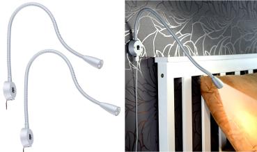 Preview: 2er-Set LED-Bett- & Leseleuchten, Schwanenhals & USB-Ladebuchse, je 3W