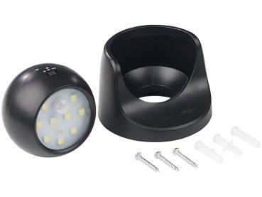 Preview: 2 spots LED sans fil, détecteur de mouvement, pivotants à 360°, 100 lm, noirs