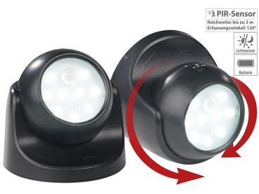 Preview: 2 spots LED sans fil, détecteur de mouvement, pivotants à 360°, 100 lm, noirs