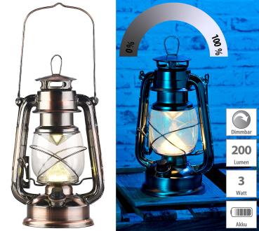 Preview: Ultra helle LED-Sturmlampe, Batterie, 200lm, 3W, warmweiss,bronze