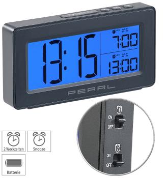 Preview: Digitaler Reise-Wecker mit 2 Weckzeiten, grosses, beleuchtetes Display Preview: Digitaler Reise-Wecker mit 2 Weckzeiten, grosses, beleuchtetes Display