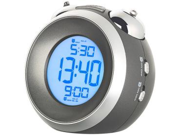 Preview: Digitaler Glockenwecker mit 2 Weckzeiten und Wochentags-Alarm, rund Preview: Digitaler Glockenwecker mit 2 Weckzeiten und Wochentags-Alarm, rund