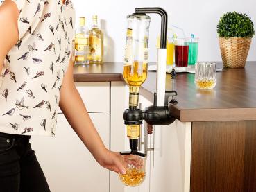 Preview: 2er-Set Flaschenhalter mit Portionierer 3 cl - Für schnelle, saubere Portionen wie in der Bar - Passend für 0.7-1L Spirituosenflaschen, Wand- oder Tischmontage