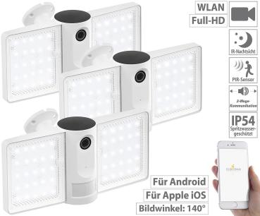 Preview: 3 caméras de surveillance connectées IP Full HD avec projecteur LED FLK-100.app