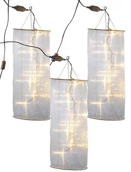Preview: 3er-Set Organza-Lichterschlauch-Skulpturen - 20 warmweisse LEDs für behagliche Deko in Wohn- & Schlafzimmer - 230V mit Schalter, je 25x60cm
