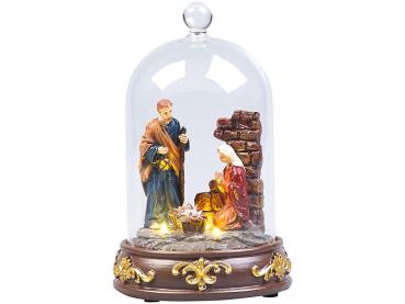 Preview: Christmas nativity scene with glass dome and LED lighting, hand-painted