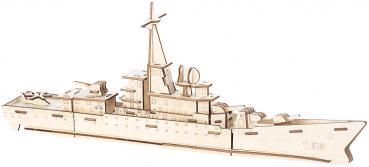 Preview: 3D-Zerstörer Bausatz aus Holz - 83-teilig für Kinder ab 8 Jahren - Bastelspass ohne Werkzeug - 7x17.5x47 cm - Mit Kommandobrücke & Geschützen