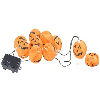 Preview: Fata LED con 10 lanterne in stile zucca di Halloween, timer, IP44