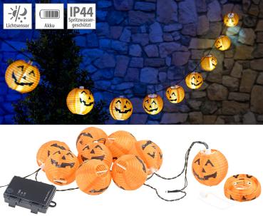 Preview: Fata LED con 10 lanterne in stile zucca di Halloween, timer, IP44