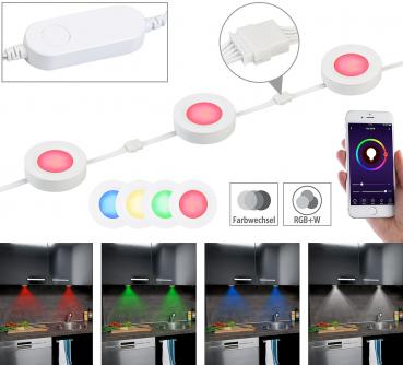 Preview: 3 Spots LED encastrables connectés ULA-100 Lunartec - Lumière d’ambiance vitrines, étagères, commande vocale, app - Wi-Fi, Tuya, Alexa/Google Assistant