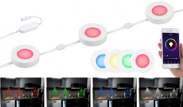 Preview: 3 Spots LED encastrables connectés ULA-100 Lunartec - Lumière d’ambiance vitrines, étagères, commande vocale, app - Wi-Fi, Tuya, Alexa/Google Assistant