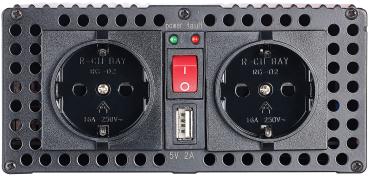 Preview: Automotive voltage converter 1000 W, 2x 230 V AC, 5 V USB, Peak 2000W