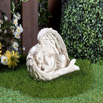 Preview: Schlafende Solar-LED-Schutzengel-Figur, 16 cm, für innen & aussen