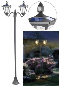Preview: Solar LED garden lantern, 2 flames, PIR & twilight sensor, 600 lumens