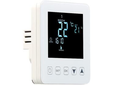 Preview: Wand-Thermostat für Fussbodenheizung - LCD-Touch-Tasten, programmierbar & energieeffizient - 2 Sensoren, Frostschutz, Kindersicherung, 230V