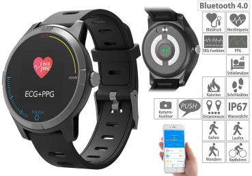 Preview: Orologio fitness con Bluetooth, visualizzazione della frequenza cardiaca e dell‘ECG, app, IP67