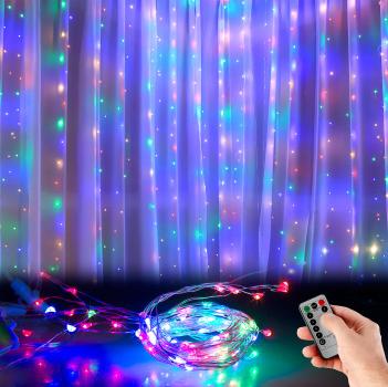 Preview: RGB-LED-Lichtervorhang, 300 LEDs, Fernbedienung, 3x3 m, Timer, USB