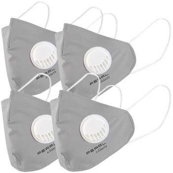 Preview: 4er-Pack Stoffmasken mit Ventil - Waschbar bei 60 °C - Dreilagig mit Filtermaterial - Grösse M (195x110 mm) für 56-57 cm Kopfumfang