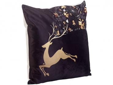 Preview: Deko-Weihnachtskissen Rentier - 8 bunt blinkende LEDs, batteriebetrieben - 45x45 cm, Polyester, waschbar - Für Sofa, Sessel & Weihnachts-Deko