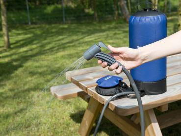 Preview: Tragbare Druck-Campingdusche mit Fusspumpe, 11 Liter