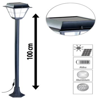 Preview: Hybrid Solar-LED-Wegeleuchte SWL-30 - Automatisches Licht - optionaler Netzbetrieb, Ni-Mh-Akkus, 85 Lumen warmweiss - Rostfreies Aluminium, 100x19x19 cm
