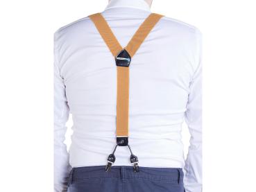 Preview: Wide suspenders, Y-shape, 4 clips, genuine leather application, beige