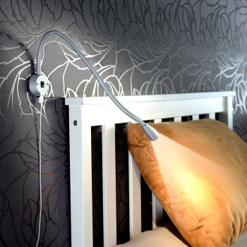 Preview: 2er-Set LED-Bett- & Leseleuchten, Schwanenhals & USB-Ladebuchse, je 3W