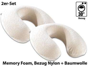 Preview: Wellness Nackenhörnchen 2er-Set - Thermoaktiver Memory-Schaum für Wirbelsäulen-Entlastung auf Reisen - Bezug 80% Baumwolle - je 30x30x10cm