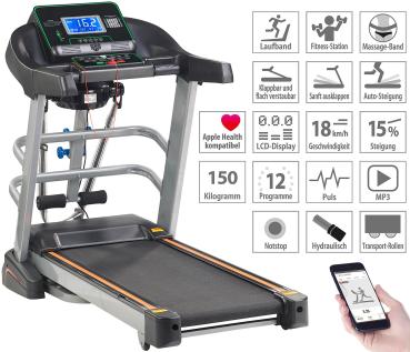 Preview: Professional treadmill & fitness station, heart rate monitor, incline up to 15%, app, Bluetooth, 12 training programs, Apple Health compatible